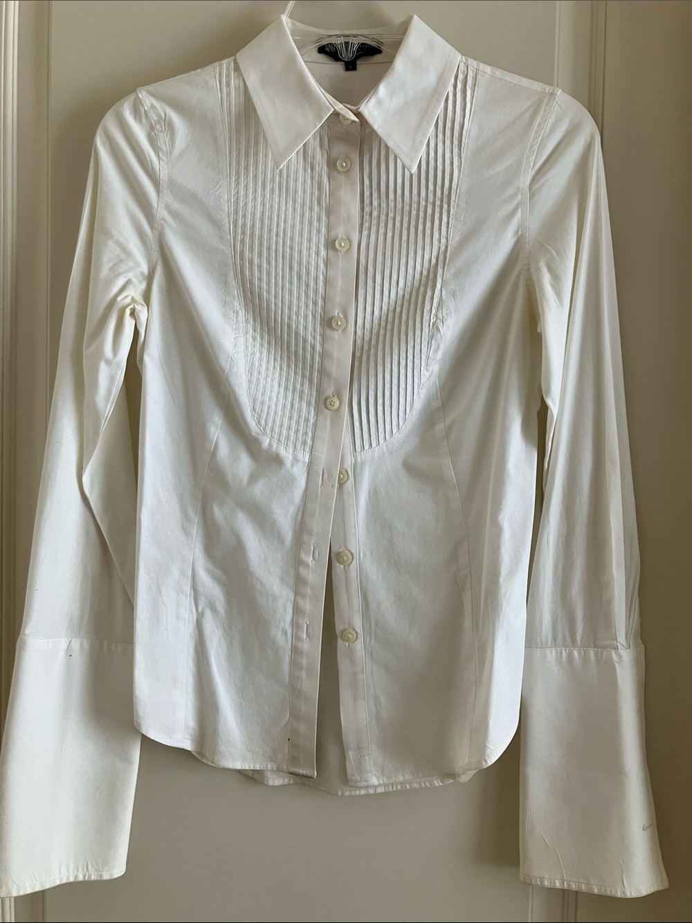 Rock & Republic White Pleated Front Button-Down Shirt